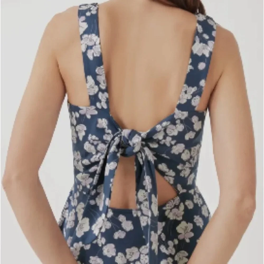 NWT Pact Size XL Organic Cotton French Navy Floral Tie Back Dress W Pockets - Picture 5 of 6